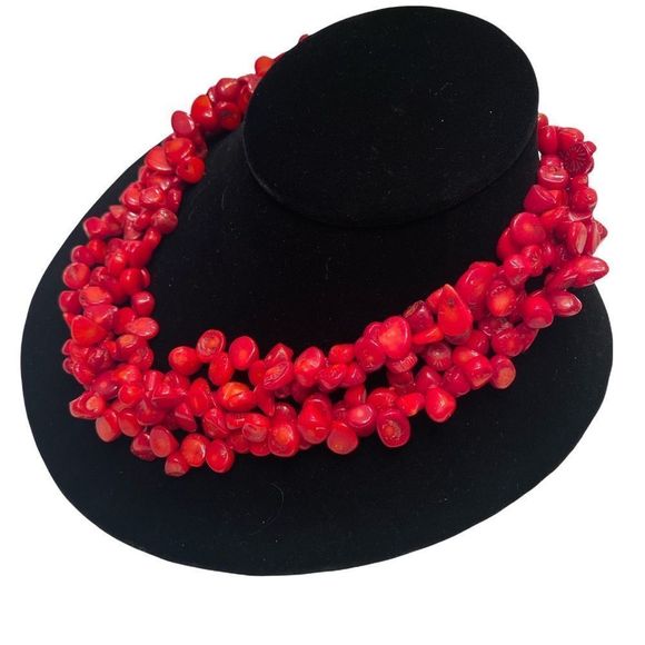 Vintage Sterling 925 4 Strand Red Coral Necklace - Picture 4 of 11